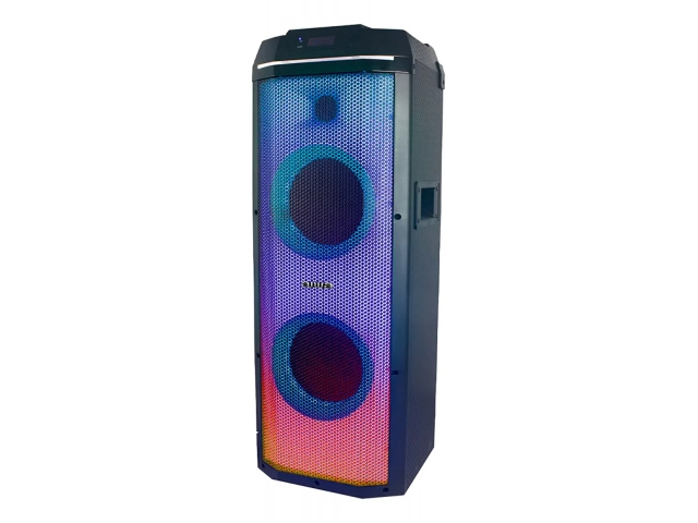 Descripcion: Tipo de parlante: tweeter. Apto para uso en exteriores. Distintos efectos de voz. Potencia de 200W. Viene con un micrófono de accesorio. Conector de entrada: Auxiliar. Lugar de colocación: el piso. Dimensiones: 38 cm de ancho, 92.5 cm de alto