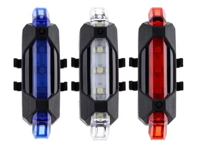 Especificaciones: - Luces LED con autonomía de hasta 6 horas - Interruptor para las funciones - Resistente al agua - Batería de litio recargable por USB - Tiempo de carga: 2 horas - 4 Modos de iluminación: siempre brillante, ciclo lento, flash de ráfaga, 