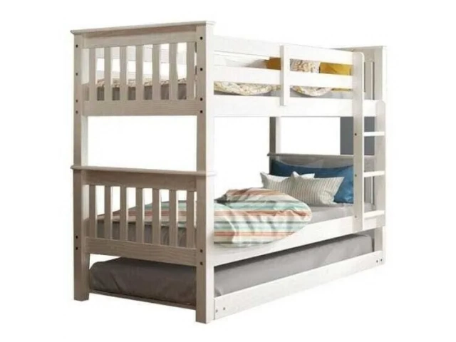Descripcion:  SIN CAMA AUXILIAR. COLOR MIEL O BLANCO CON BARANDA Y ESCALERA REFORZADA.  Dimensiones totales - Ancho: 98 cm Alto: 156 cm Largo: 203 cm - Materiales - En Madera de Pino. Colchón sugerido 90x190cm.