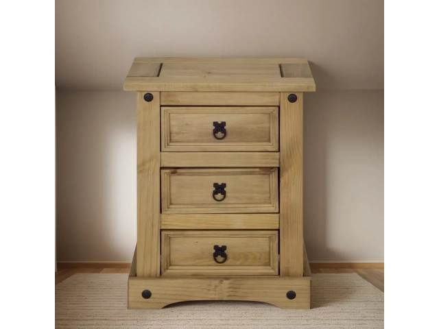 Descripcion: HERRAJES DORADOS. Material de la mesa de luz Madera de pino Altura 65 cm Ancho 50 cm Profundidad 47,5 cm