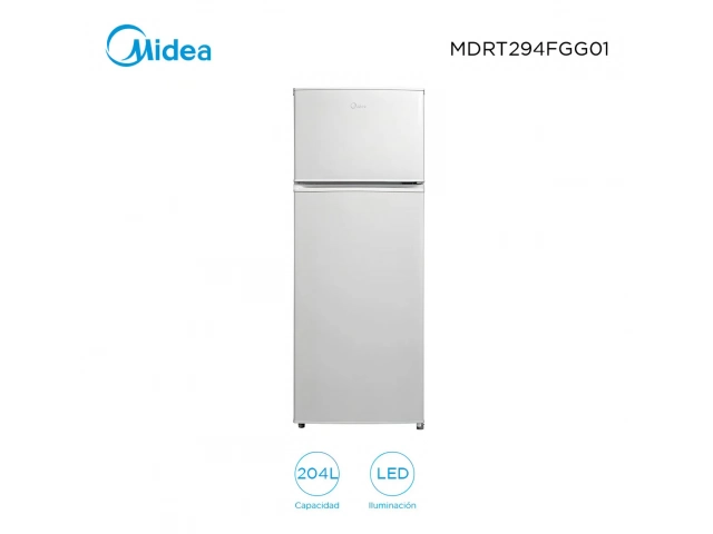 Descripcion: Marca: Midea Garantía: 1 Año Total / Motor 5 años Capacidad: 204 L Refrigerador: 163L / Freezer: 41L Luz LED Patas ajustables Puerta reversible Cajón para frutas y verduras Frío húmedo Dimensión del producto (AlxAnxPr): 143 x 55 x 55 cm
