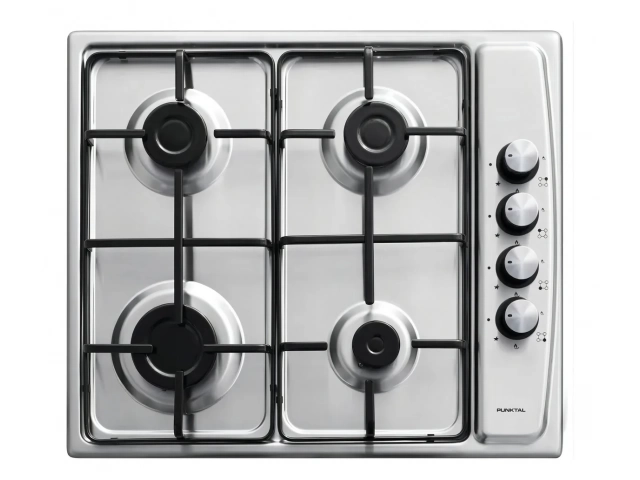 Descripción: 4 hornallas a gas (1 rápida, 2 semi-rápida y 1 auxiliar) Panel de mandos lateral Parrillas esmaltadas color negro Color: Inox Encendido electrónico incorporado Mesada Inox Parrilla doble en mesada Medidas: Medidas An. 58 x Alt 51cm Empotrar 5