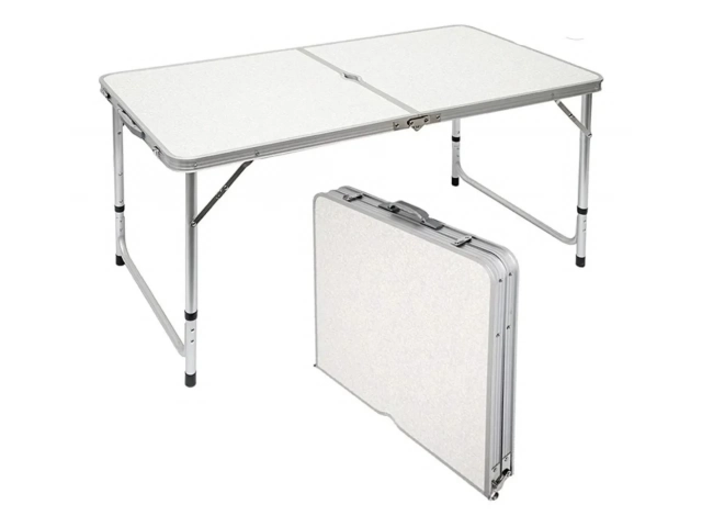 Descripción Excelente mesa plegable de aluminio Practica para usar y no ocupa espacio al guardarla Medidas120x60x70cm Material: Aluminio Colores: Blanco. Soporta Hasta 40Kg