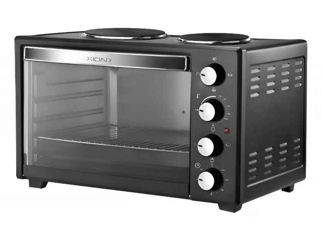 Descripcion: Capacidad de 53L. Posee cocina con 2 hornallas. Función de cocción: asar. Termostato para control de temperatura y función de timer. 4 estantes que permiten cocinar varios alimentos en simultáneo. Accesorios incluidos: agarradera. Dimensiones