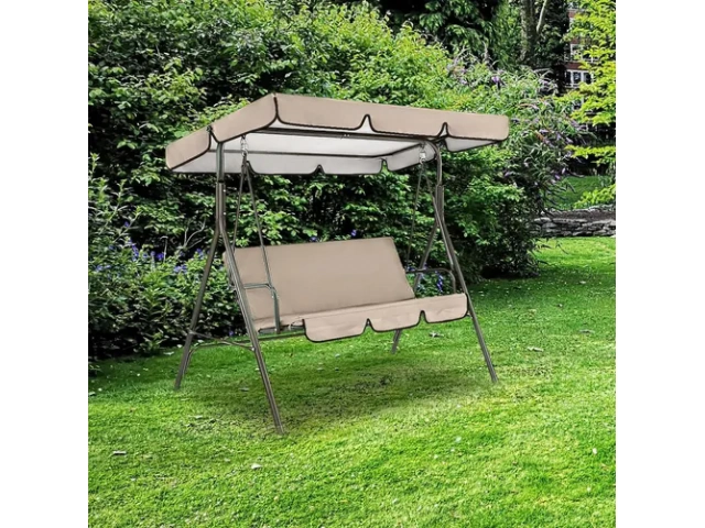 Descripción HAMACA DE JARDIN CON TOLDO PARA 3 PERSONAS EN HIERRO PARA EXTERIOR %u2022Resistente al agua. %u2022Tubos de acero (38mm/ 25mm/ 19mm/ 16mm) %u2022Techo polyester 160 grs x m². %u2022Asiento 600D y 300D Oxford. Soporta hasta 260 KG (3 adultos de