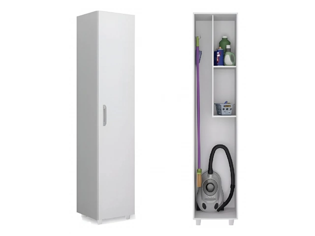 Características: color dakar puerta blanca. - Medidas: 0.50x1.95x0.44 - Ideal para espacios reducidos - 1 puerta, estantes internos y porta escoba - Bisagras metálicas - Patas