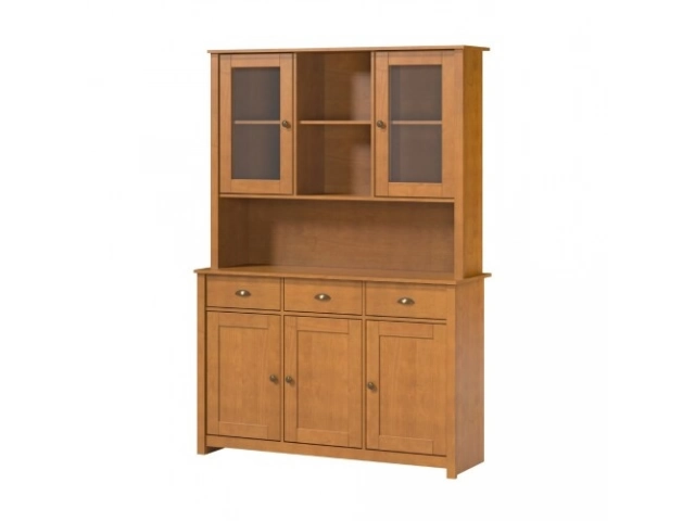 COLOR CASTAÑO OSCURO. Cristalero - 5 Puertas - 3 Cajones - Línea Colonial - Dimensiones totales - Altura: 187.5 cm Ancho: 130.5 cm Profundidad: 40 cm - Materiales - Madera Maciza