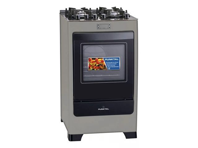 Cantidad de hornallas: 4. Voltaje: 220V. Tipo de puerta del horno: Con visor. Profundidad de 63.8 cm, ideal para espacios de cocina compactos. Capacidad en volumen del horno de 60 L para múltiples platillos. Sistema de encendido electrónico para prender l